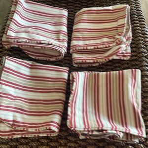 Custom made set of 4 pillow covers 20 1/2” x 22”. Red beige white tan stripes.